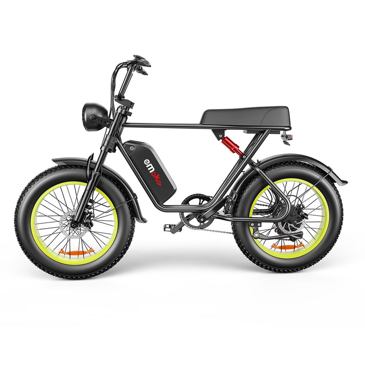 Emoko C91 Electric Bike | Black & Black Seat & Green Wheels