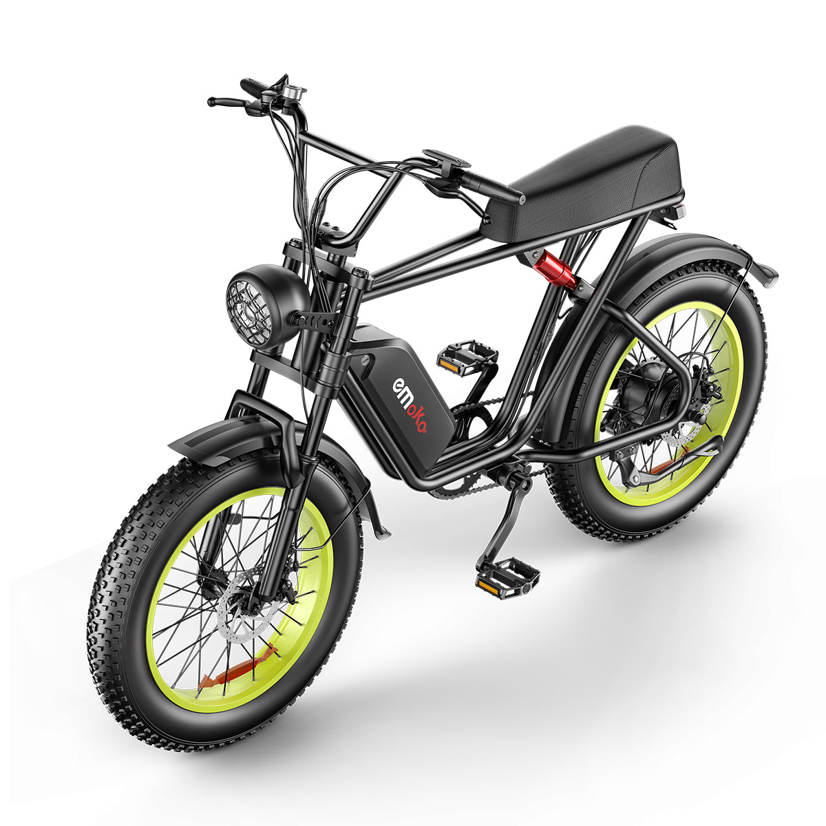 Emoko C91 Electric Bike | Black & Black Seat & Green Wheels 2