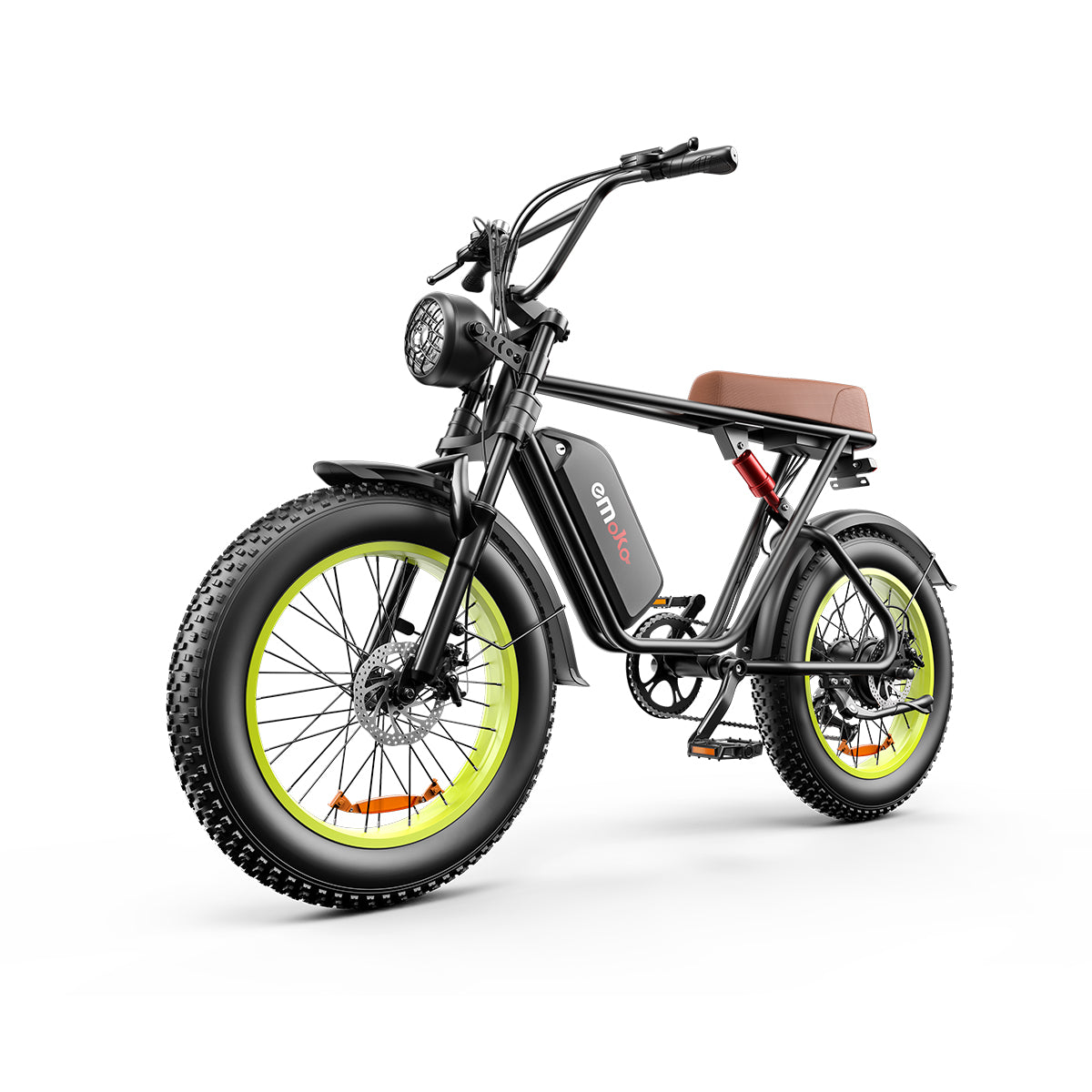 Emoko C91 Electric Bike | Black & Brown Seat & Green Wheels