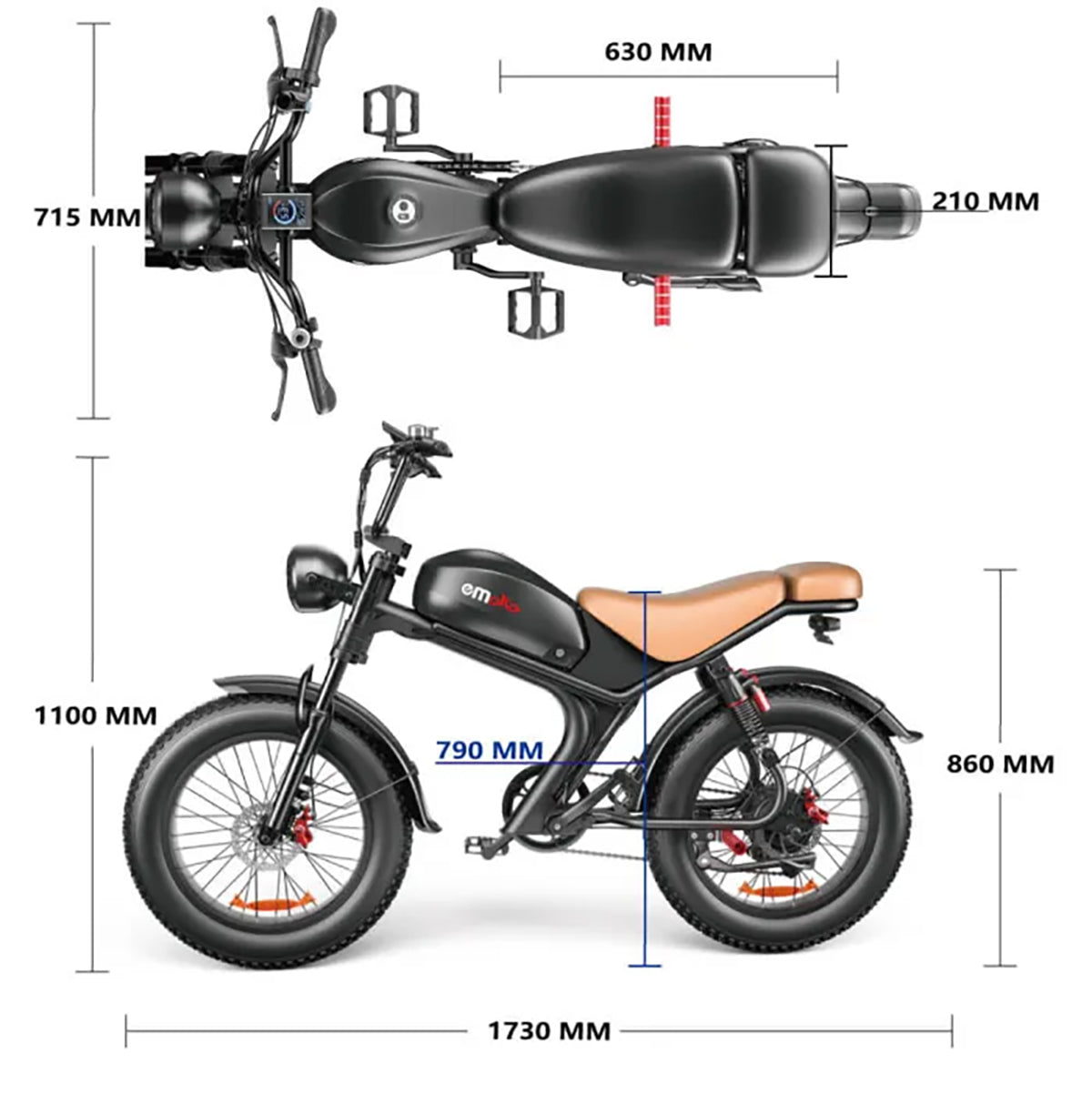 Emoko C93 Electric Bike | E-Bike | 1000W Motor | 20 inch tyre | Max Speed 50km | Size Chart